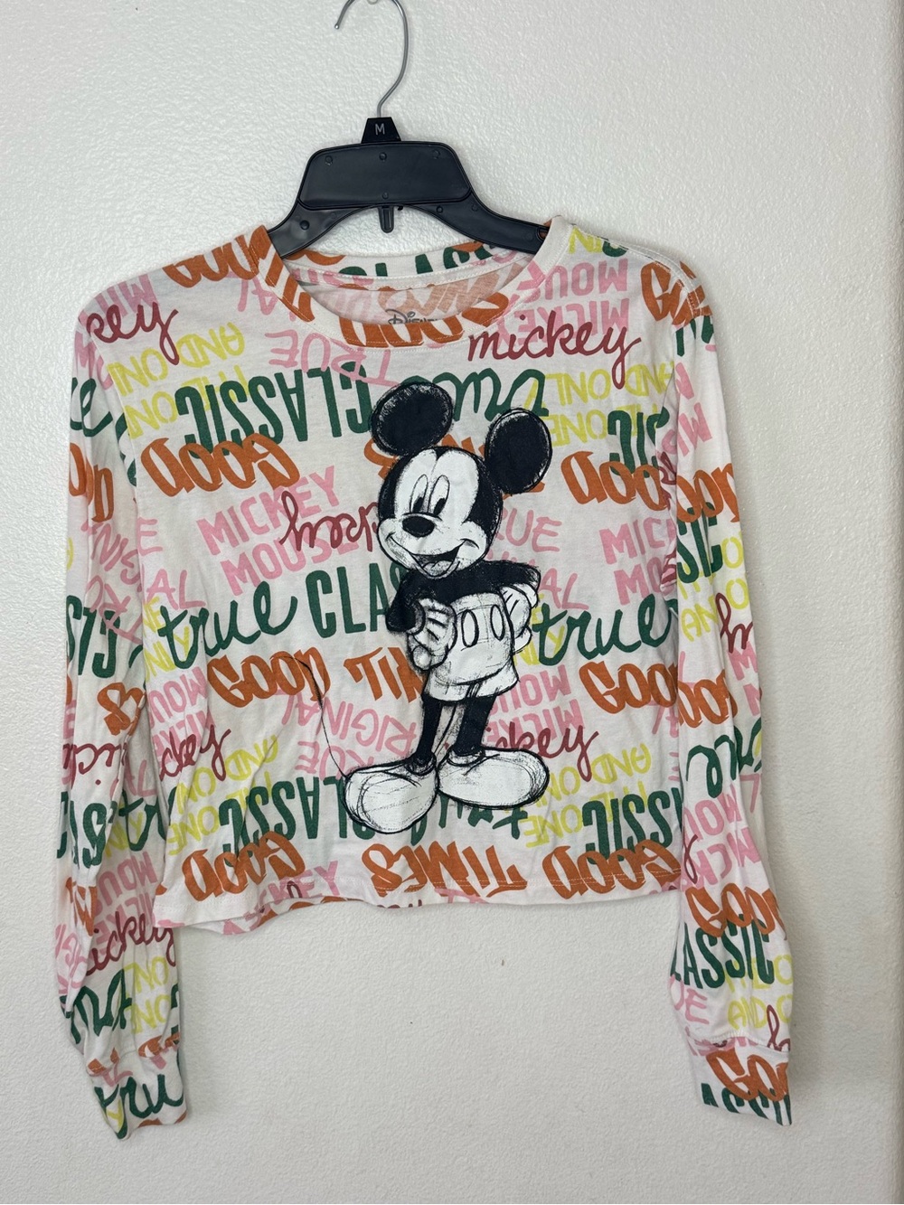 Disney Pink Green Orange Graphic Mickey Mouse Pullover